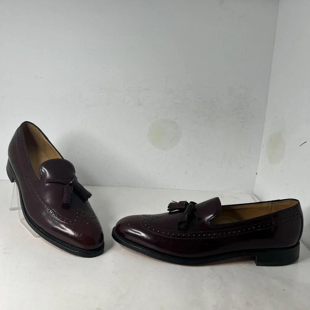 Johnson & Murphy Aristocrat Deerfield Wing Tip Tassel Oxford Sz 12 Burgundy